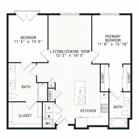 Floor plan for 2 beds, 2 baths, 1115 sqft